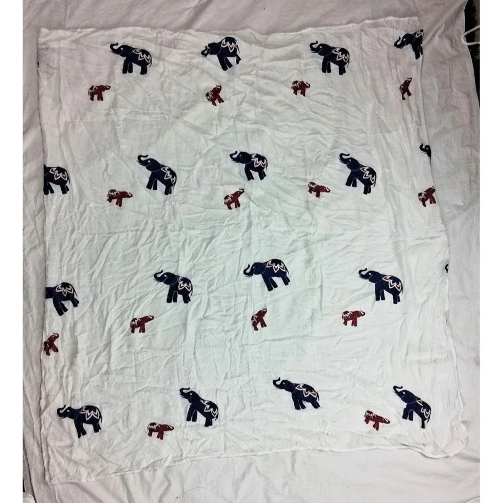 Aden + Anais Bamboo Elephant Baby Swaddle‎ Blanket Rayon Blue Red htf Unisex EUC